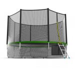 Батут EVO Jump External 12ft с внешней сеткой и лестницей + нижняя сеть (зеленый/синий).