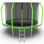Батут EVO JUMP Cosmo 12ft (зеленый) с внутренней сеткой и лестницей.