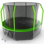Батут EVO JUMP Cosmo 12ft (зеленый) с внутренней сеткой и лестницей + нижняя сеть.