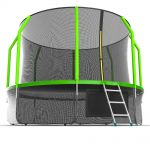Батут EVO JUMP Cosmo 12ft (зеленый) с внутренней сеткой и лестницей + нижняя сеть.