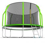 Батут EVO JUMP Cosmo 12ft (зеленый) с внутренней сеткой и лестницей.
